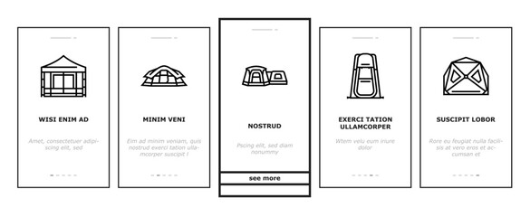 tent vacation travel tourism onboarding icons set vector