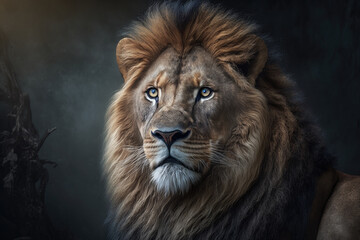 Obraz na płótnie Canvas portrait of a lion created with Generative AI technology