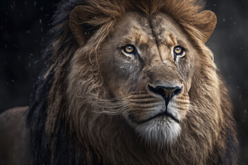 Naklejka premium portrait of a lion created with Generative AI technology