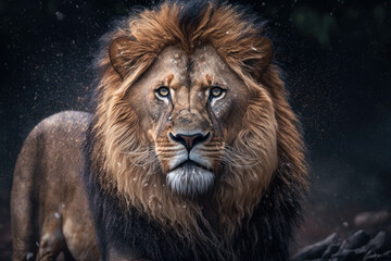 Fototapeta premium portrait of a lion created with Generative AI technology