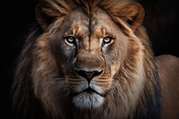 Fototapeta premium portrait of a lion created with Generative AI technology