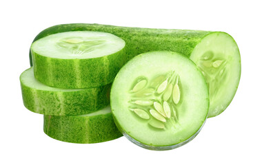 Slice cucumber isolated on transparent background, PNG image