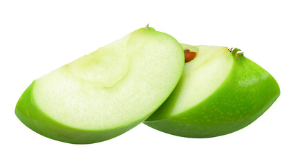 Sliced Green apple isolated on transparent background, PNG image