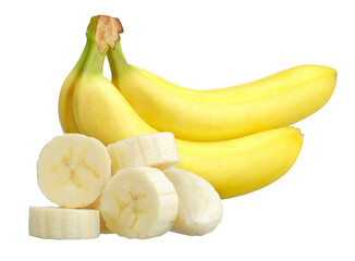 banana and sliced isolated on transparent background, PNG image