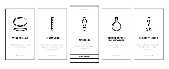 chemical glassware laboratory onboarding icons set vector