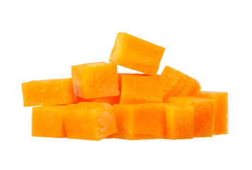 Cube sliced Carrot isolated on transparent background, PNG image