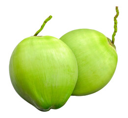 Two green coconut isolated on transparent background, PNG image