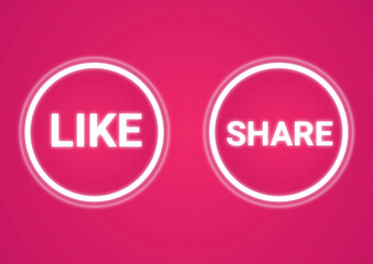Illustration of a Like and Share concept with two circles on a pink background