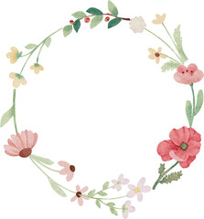 watercolor tiny wild flower botanical wreath frame