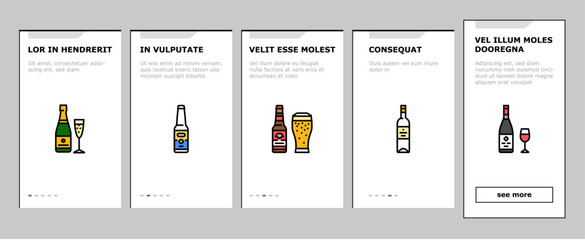 alcohol bottle glass drink bar onboarding icons set vector