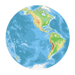 Highly detailed physical World Map in globe shape of Earth. Nicolosi globular projection – flat.