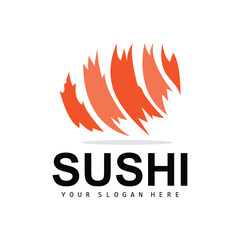Sushi Logo, Japanese Food Sushi Seafood Vector, Japanese Cuisine Product Brand Design, Template Icon