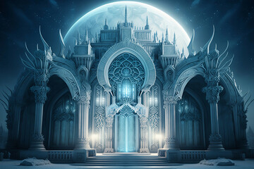 giant white palace in moonlight at night