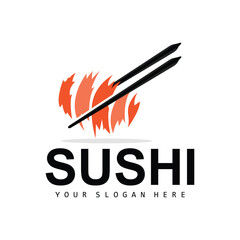 Sushi Logo, Japanese Food Sushi Seafood Vector, Japanese Cuisine Product Brand Design, Template Icon