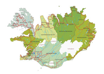 Highly detailed editable political map with separated layers. Iceland. - 581374015