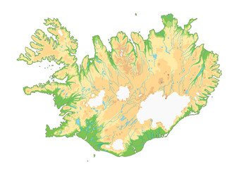 Highly detailed Iceland physical map.