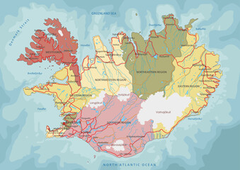 Iceland - Highly detailed editable political map with labeling. - obrazy, fototapety, plakaty