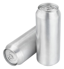 Two 500 ml aluminum beer cans isolated on transparent background