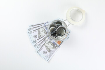 Jar with Dollar bills on white background