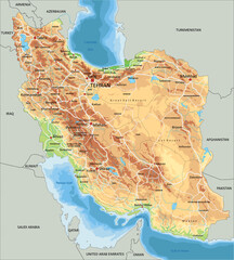 High detailed Iran physical map with labeling. - 581374403