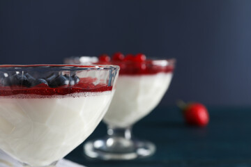 Delicious and sweet dessert - Panna Cotta, composition for tasty dessert concept