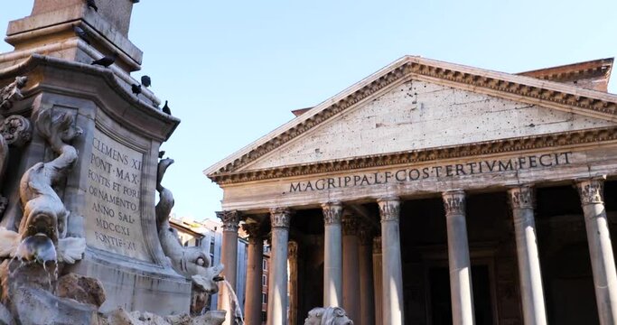 The Pantheon and Fountain of the Pantheon (Fontana del Pantheon), Rome, Italy.