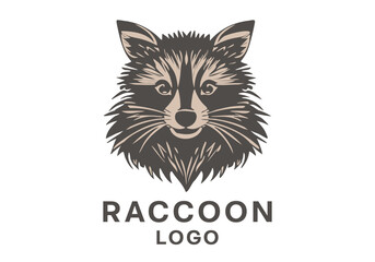 Vector portrait, stencil of a cute funny raccoon. Logo, icon or sticker. White isolated background.