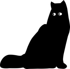 Cartoon black cat drawing. Simple and cute kitten silhouette, Halloween vector illustration.