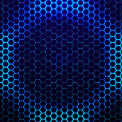 Blue hexagon lights technology abstract background.