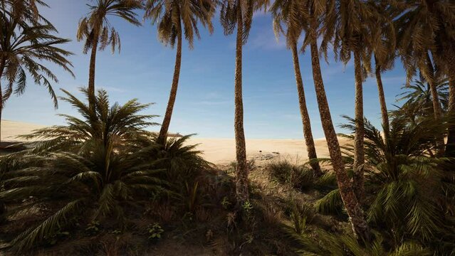 Landscape of oasis with palm trees