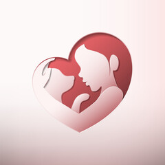 Woman holding a dog in heart shaped silhouette paper cutting art 