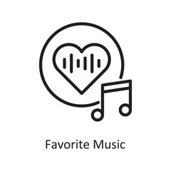 Favorite Music Vector Outline icon Design illustration. Music Symbol on White background EPS 10 File