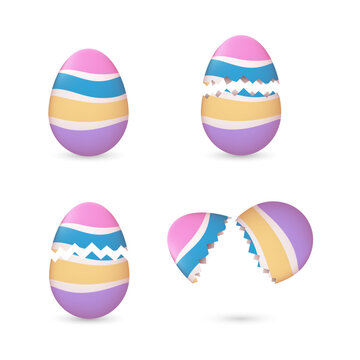 Cracked Easter eggs painted with stripes set 