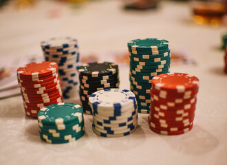 Poker chips close up view