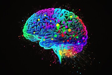 Human brain with colorful paint explosion, symbol of creativity and innovation and artistic work