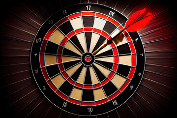 Dart in target red circle center of the target dartboard. Generative Ai