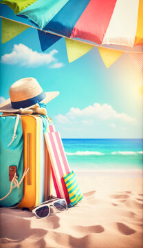 Summer holiday concept with summertime fun and activities in the perfect travel vacation in the sunshine