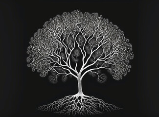 fractal tree on black background, Generative AI