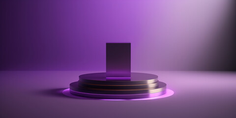 Realistic 3D purple theme podium for product display. Created with Generative AI Technology