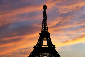  Eiffel Tower against the background of a beautiful sky at sunset. Paris, France