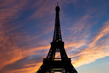  Eiffel Tower against the background of a beautiful sky at sunset. Paris, France