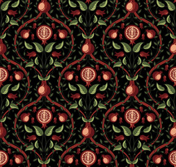 Oriental floral seamless pattern with pomegranate