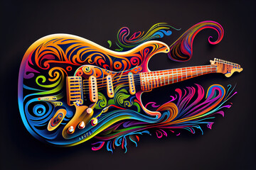 Chitarra Elettrica Colori e Pittura-Electric Guitar Paint Poster. Generative Ai