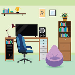 Office desk interior vector illustration.