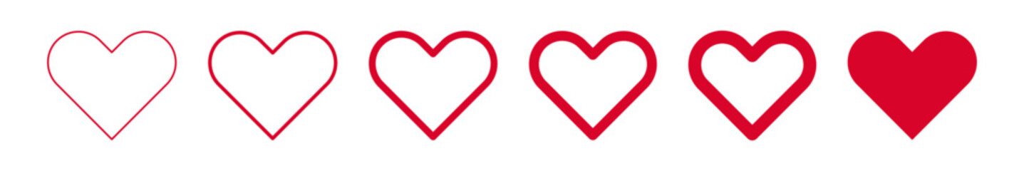 Red heart illustration. Heart vector icon set. Love symbol. Collection of love.