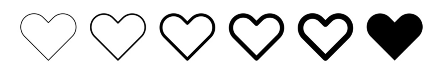 Black heart illustration. Heart vector icon set. Love symbol. Collection of love.
