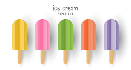 Collection of ice cream. Paper cut style. Vector illustration