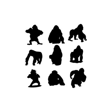Gorilla animal set silhouette collection creative design