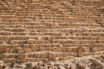 Close-up of the ancient limestone blocks of Giza Pyramid