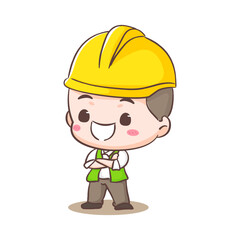 Cute Contractor or architecture Cartoon Character posing. People Building Icon Concept design. Isolated Flat Cartoon Style. Vector art illustration